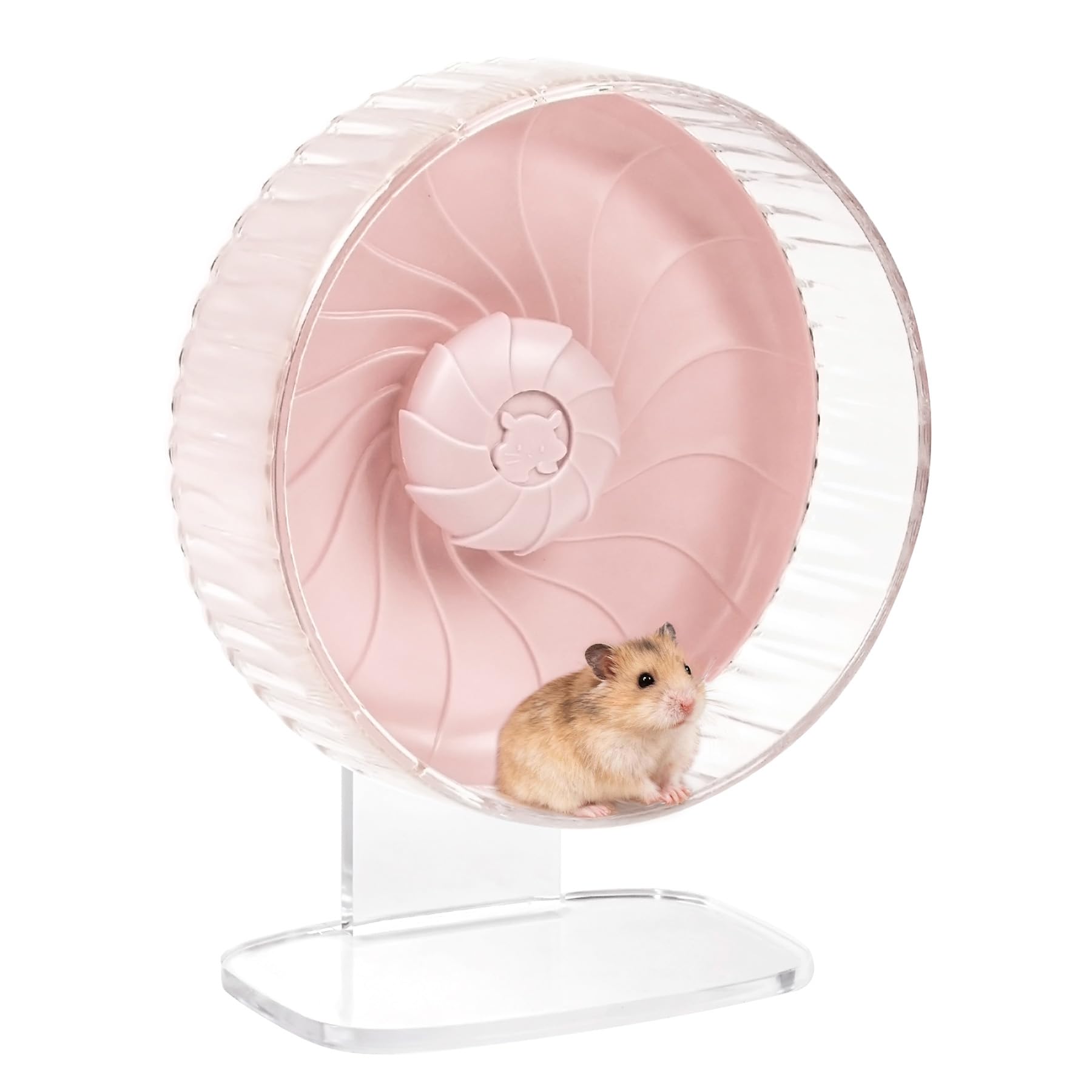 Silent Hamster Wheel, 10in Hamster Wheel with Adjustable Stand, Double-Bearing Quiet Spinner for Syrian Hamsters, Hedgehogs, Mice & Small Pets, Pink