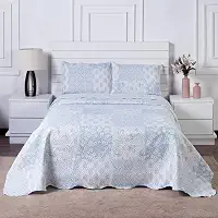 Kit Colcha Bouti Cobre Leito Casal Tecido Estampado Dupla Face 03 Peças - Fronhas Aba Americana - Matelado (2,10m x 2,40m) (AZULEJO - 013)