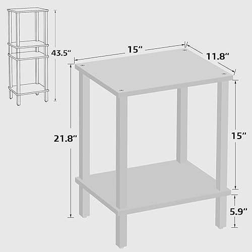 Miniatura 3 de TUTOTAK Mesa auxiliar, mesa auxiliar, mesita de noche, estante de almacenamiento de 2 niveles, mesa auxiliar de sofá para espacio pequeño, sala de