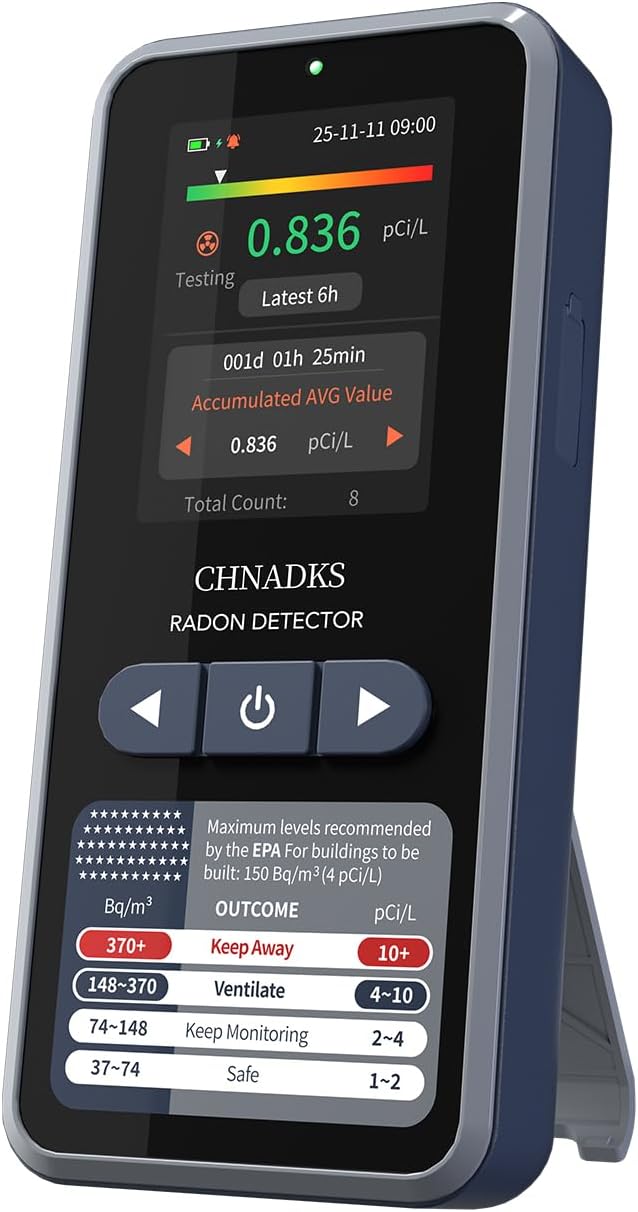 RM-66 Radon Detector for Home, Portable Radon Monitor with TFT Color Display, Audible & Visual Alarm, Easy-to-Use, Rechargeable Type-C, Long-Term Monitoring in pCi/L or Bq/m³