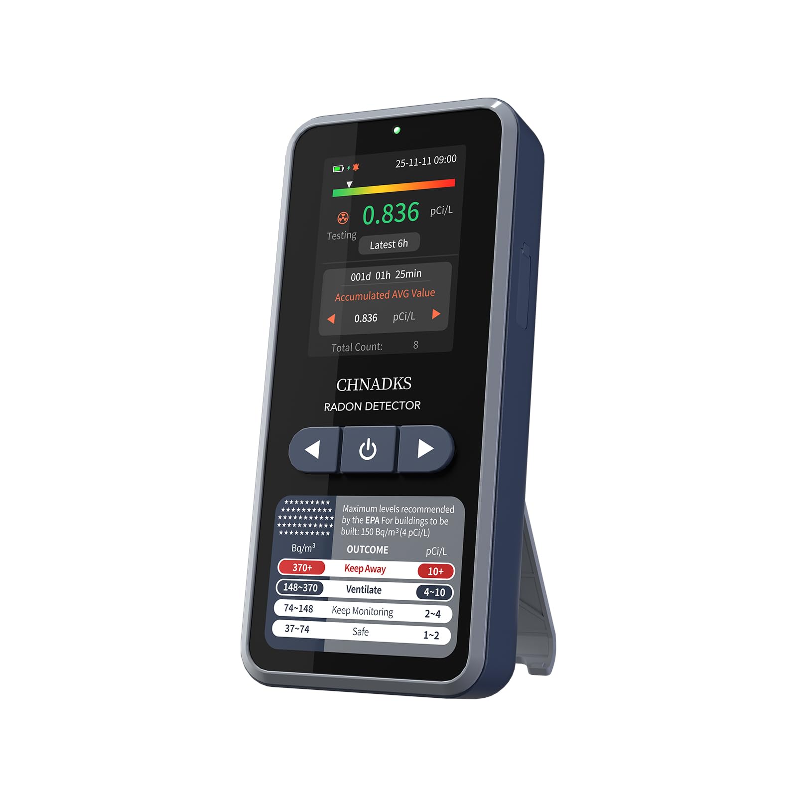 Détecteur de radon RM-66 pour la maison, moniteur de radon portable avec écran couleur TFT, alarme sonore et visuelle, facile à utiliser, rechargeable de type C, surveillance à long terme en