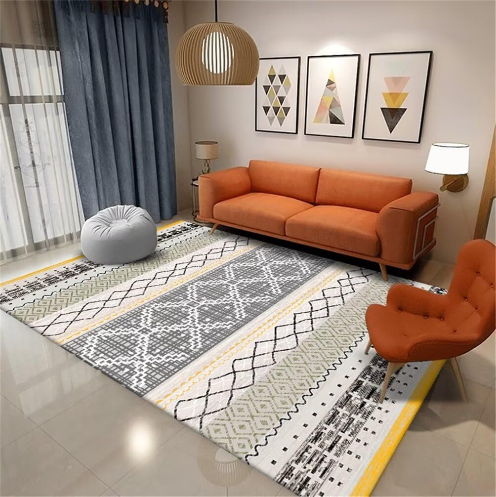 Tapis chambre garçon gris 140x180 cm avec grand tapis moderne géométrique facile à entretenir