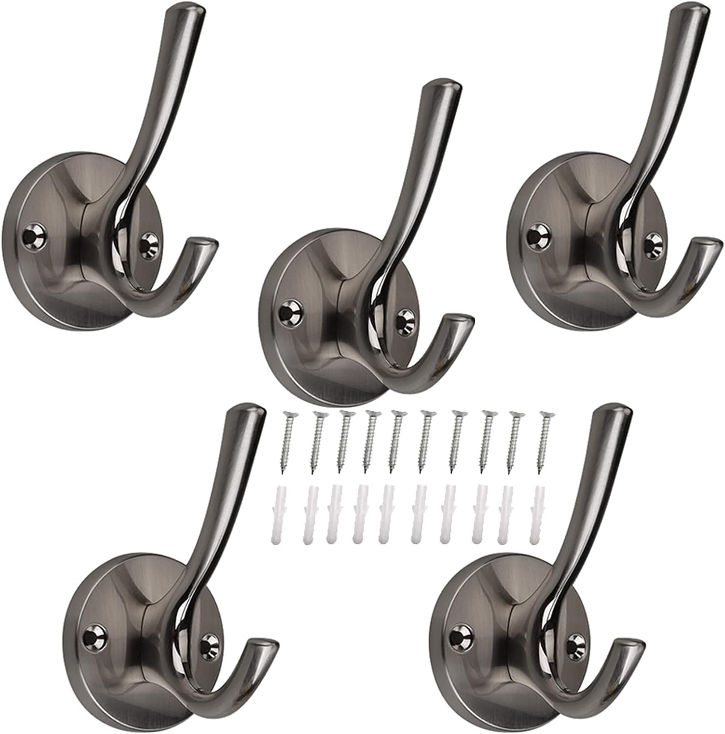 LCANALLYMS Wall hooks, 5 Pack Big Heavy Duty Dual Coat Hooks Wall Mounted with Screws Robe Rustic Utility for Hanging Towel Hat Cup Key(C)