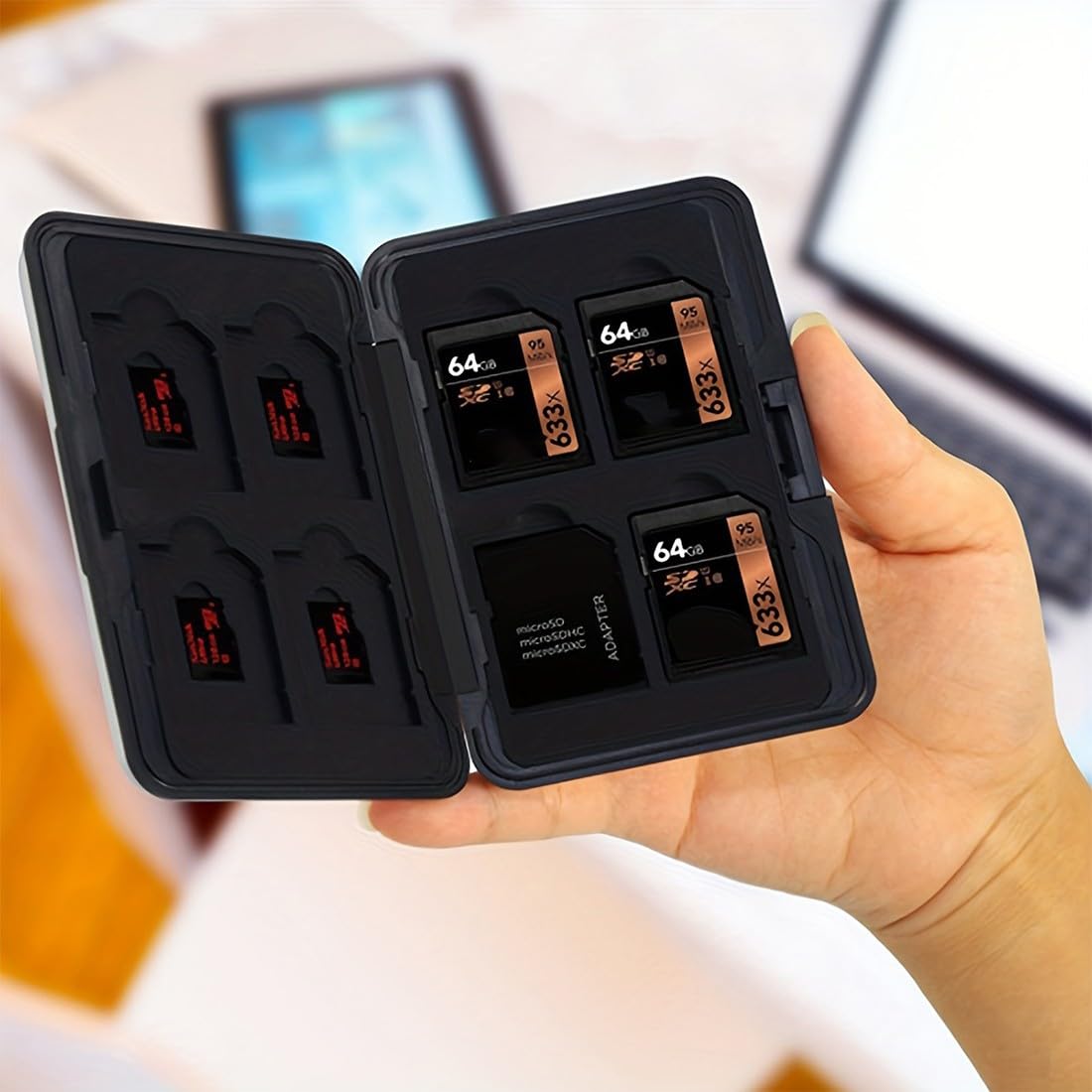 NJCXOLA 8 Scomparti Custodia per Schede di Memoria, 8 Schede SD e 8 Micro SD, per SDXC, SDHC, SD, Resistente all'Acqua, Antiurto (Nero)