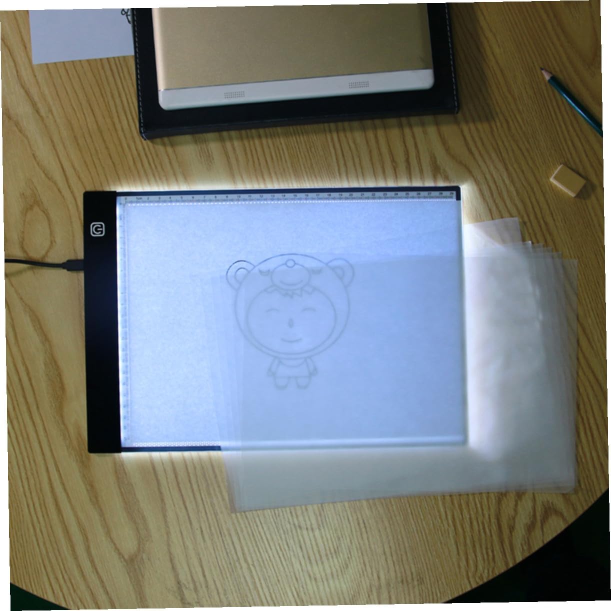 OFFIGAM LED Drawing Board with Brightness Ultra-Thin Illuminating Copyboard for Artists and Calligraphy Precise Scale Lightbox Pad with USB Cable Portable Safe Light Tablet for Sketching