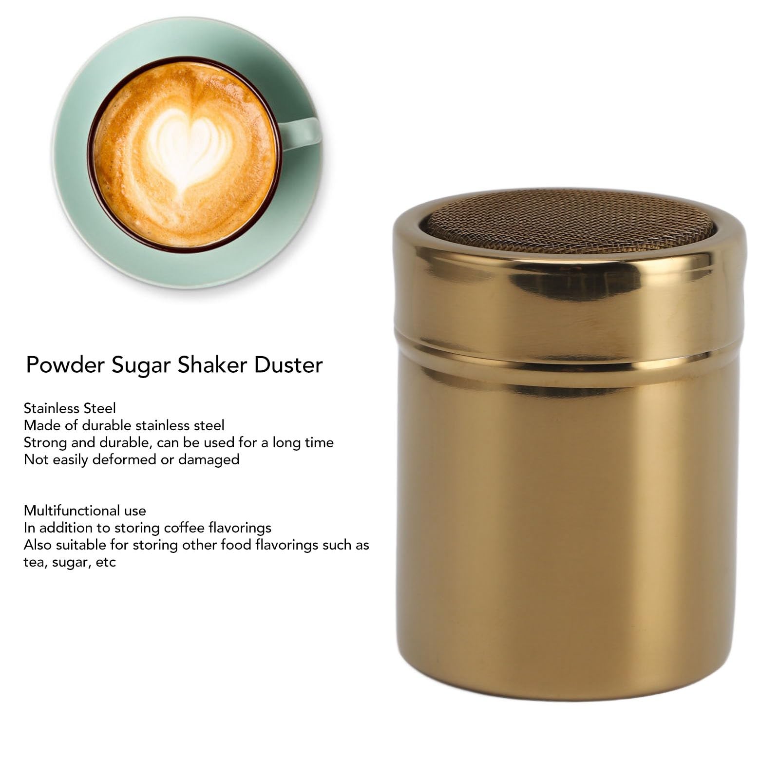 Stainless Steel Fine Mesh Powder Sugar Shaker Duster with Lid for Baking Home Use