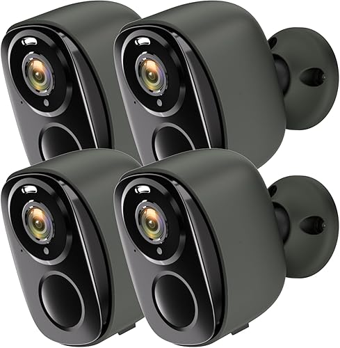 4 cámaras de seguridad inalámbricas para exteriores, cámara alimentada por batería 2K, cámara de seguridad WiFi con visión nocturna a color, alarma