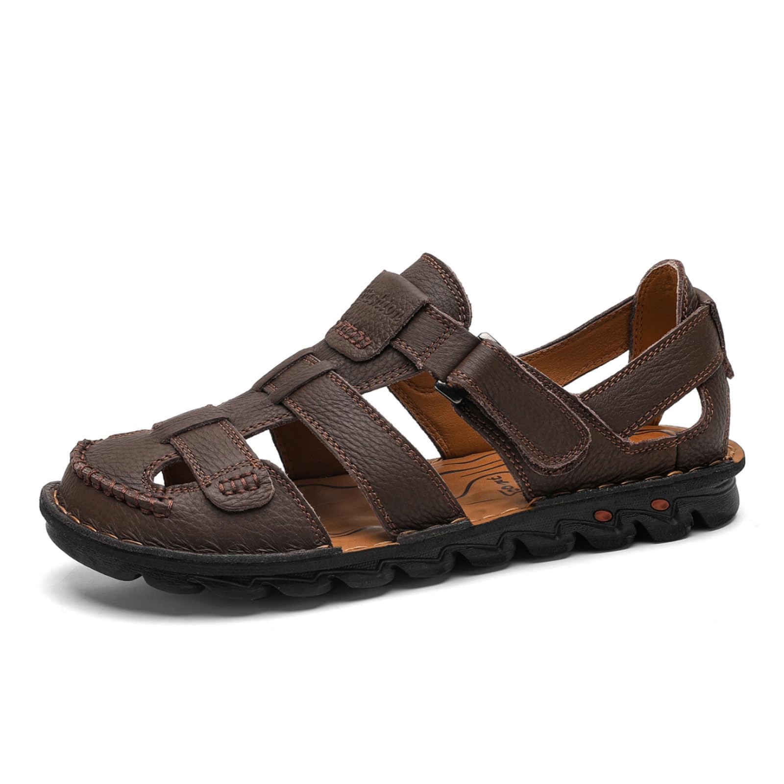 ZHNSHM Mens Summer Casual Closed Toe Leather Sandals Outdoor