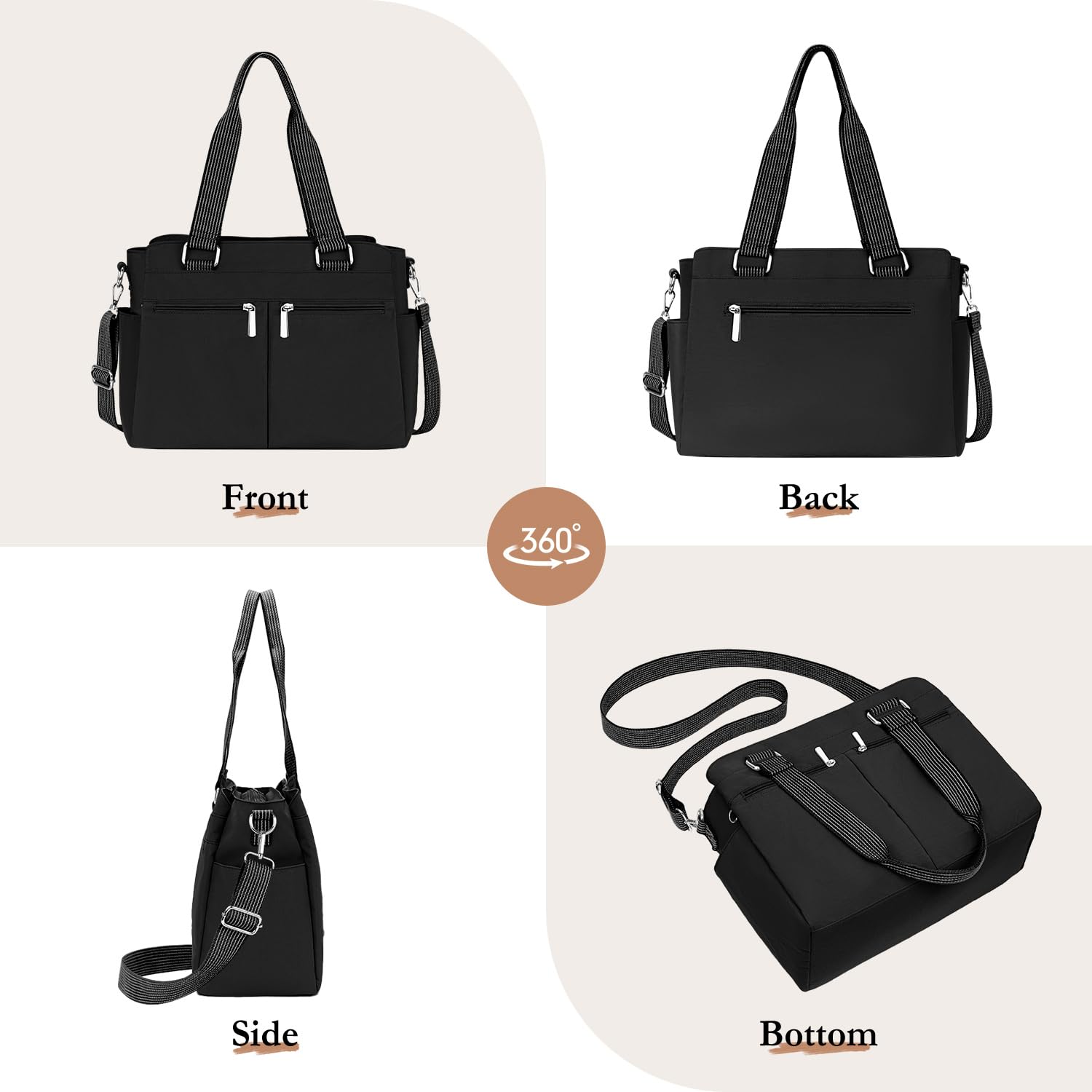 Umhängetasche Damen Groß Tasche Nylon Handtasche Gross mit Vielen Fächern Crossbody Bags Casual Leichte Tote Bag Mittelgroß mit Verstellbar Breitem Schultergurt für Uni, Schule, Shopper