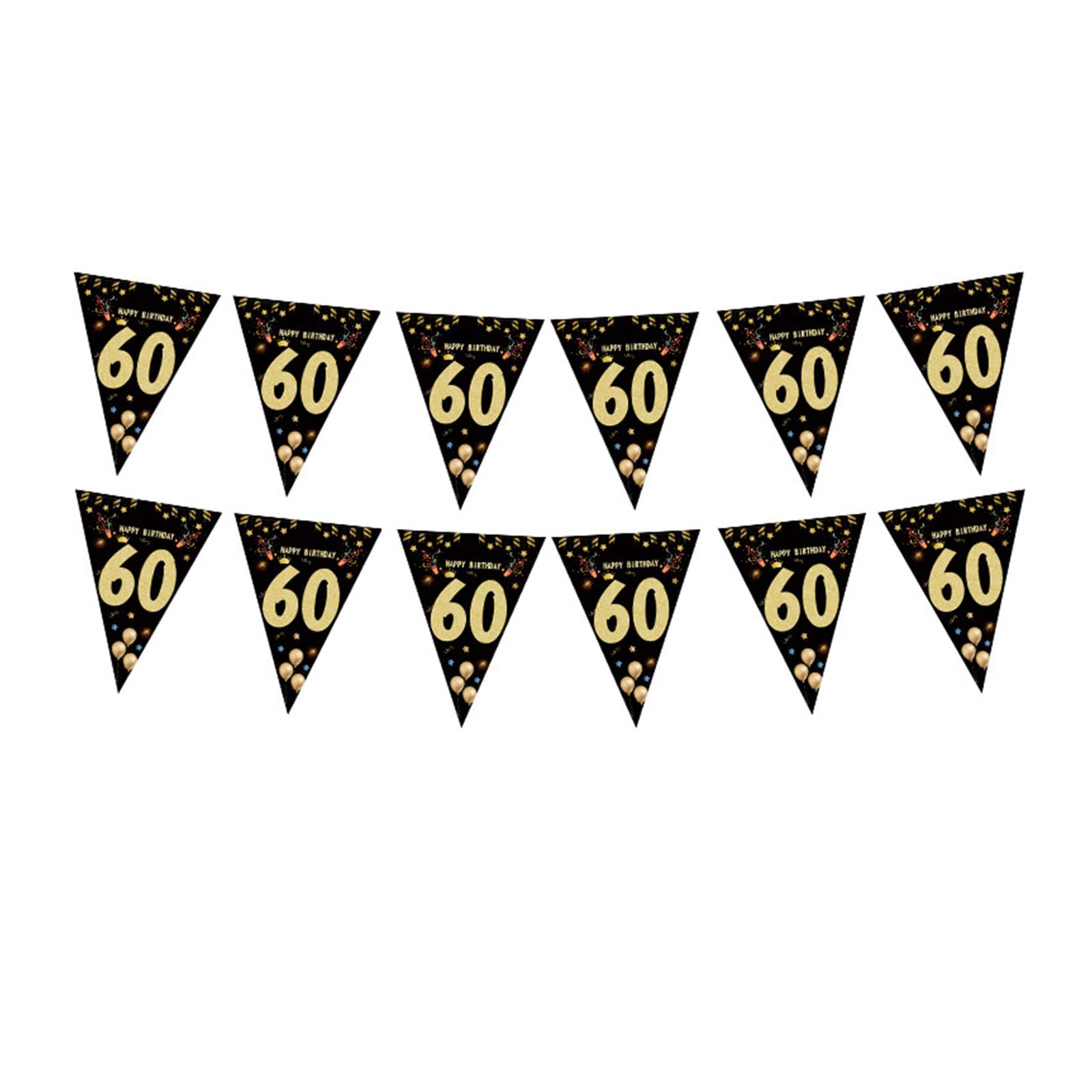 XuQiZZpp Party Bunting Hanging Decoration Black Gold Triangular Pennant Ornament Birthday Photography Props for Adult Stylish Party Supplies