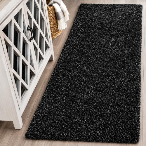 Image of Shaggy Runner Carpet 2x5 Ft| Soft Fluffy Microfiber & (Black)