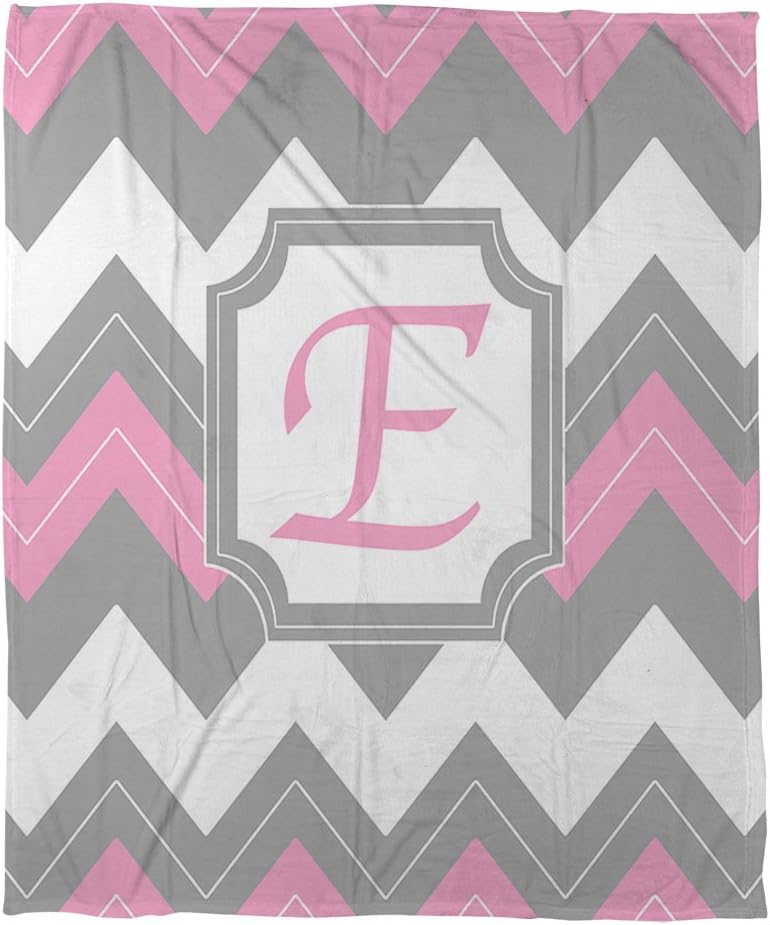 Manual Woodworkers & Weavers Coral Fleece Throw, 60 by 80-Inch, Monogrammed Letter E, Pink Chevron