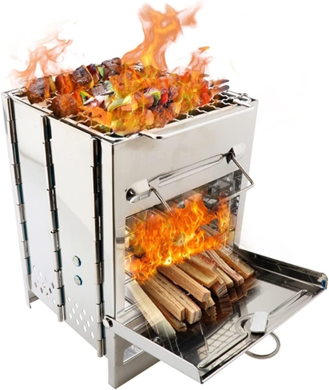 Supporto per barbecue, Griglia for barbecue pieghevole for a carbone portatile Maniglia for in argento da campeggio for esterni(Black)