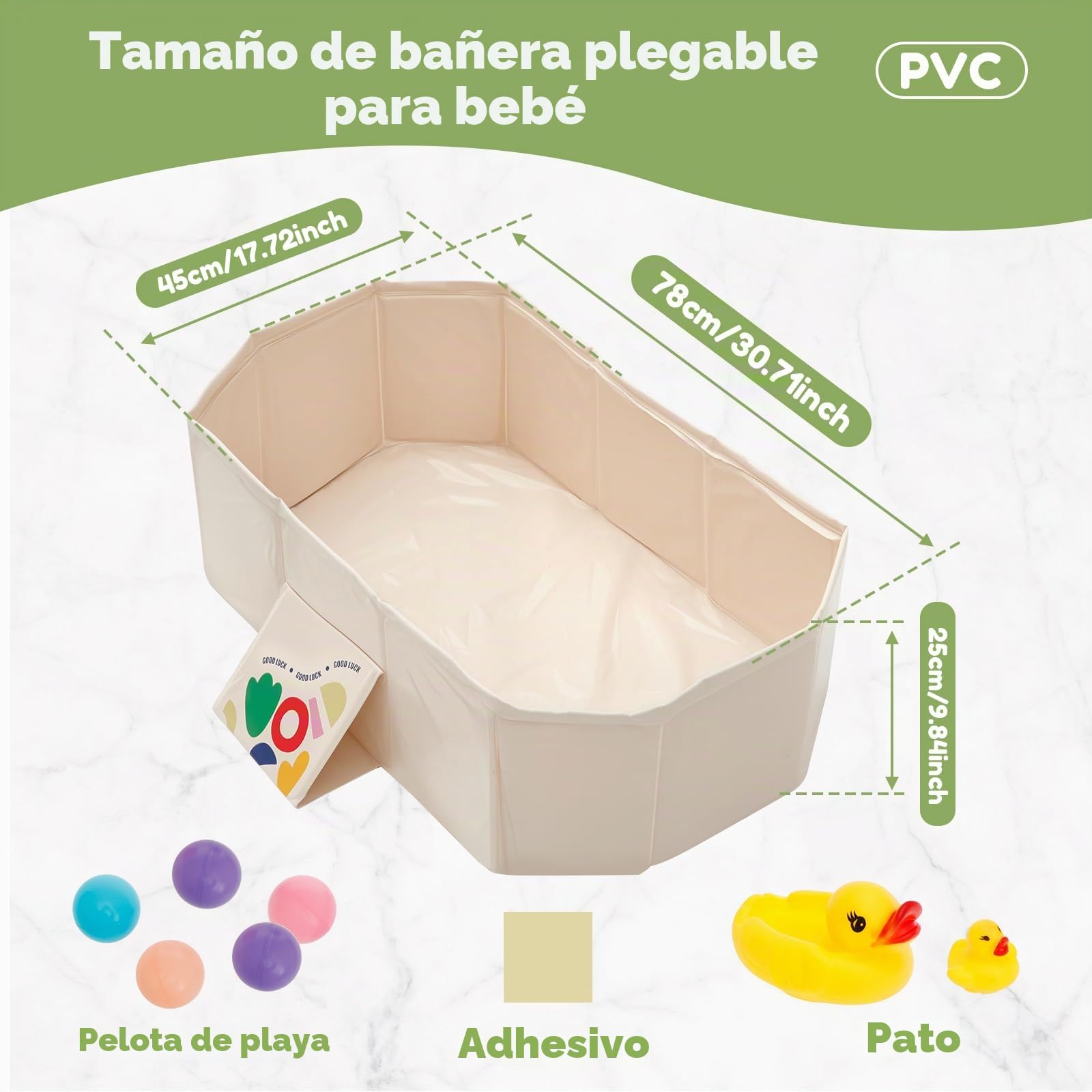 Bañera de bebé plegable, la bañera de bebé plegable con desagüe y pies de soporte, para niños pequeños con 5 bolas, 2 patos, Antideslizante Bebés para Niños de 0 a 5 Años ducha portátil (Tufty White)