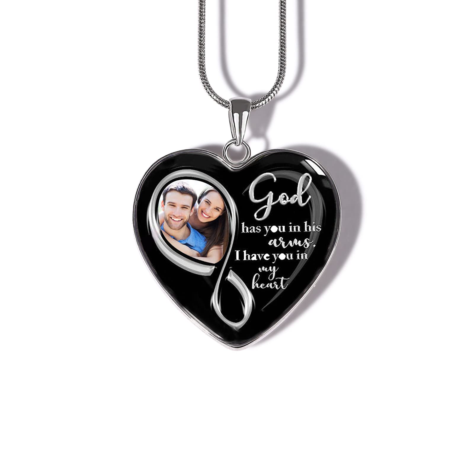 Drawelry Personalized Photo Memorial Necklace Customized Picture Pendant With Angel Wings Sterling Silver for Women Men I Will Carry You with Me Heart