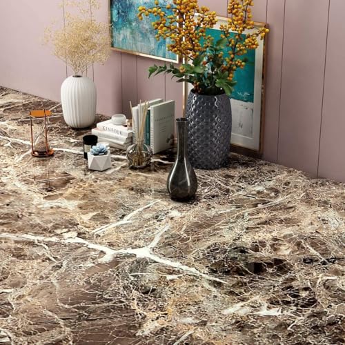 Image of Self Adhesive Decorative Peel Stick Waterproof Marble Wallpaper Wall Decor Removable Wall Paper for Living Room Hall Decoration PVC Vinyl DIY Contact Paper 45x304 CM (Brown Marble)