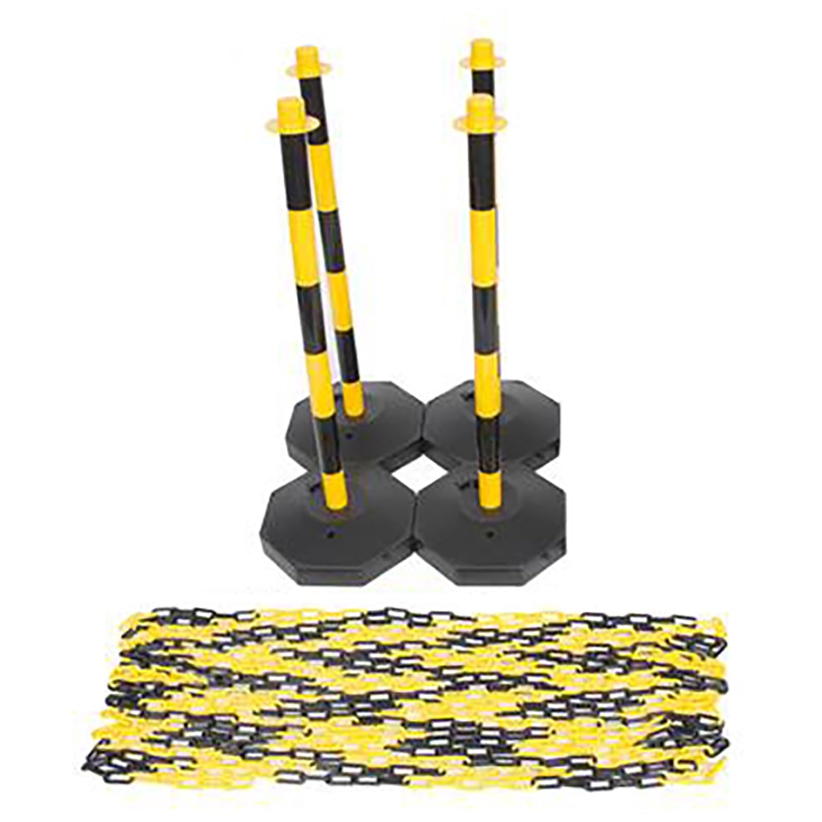 Set of 4 Plastic Stanchion Set, Removable Traffic Delineator Posts with 49.2 ft Chain 7 S-Hooks, Security Posts for Parking Construction Driveway- Easy to Install(Black)