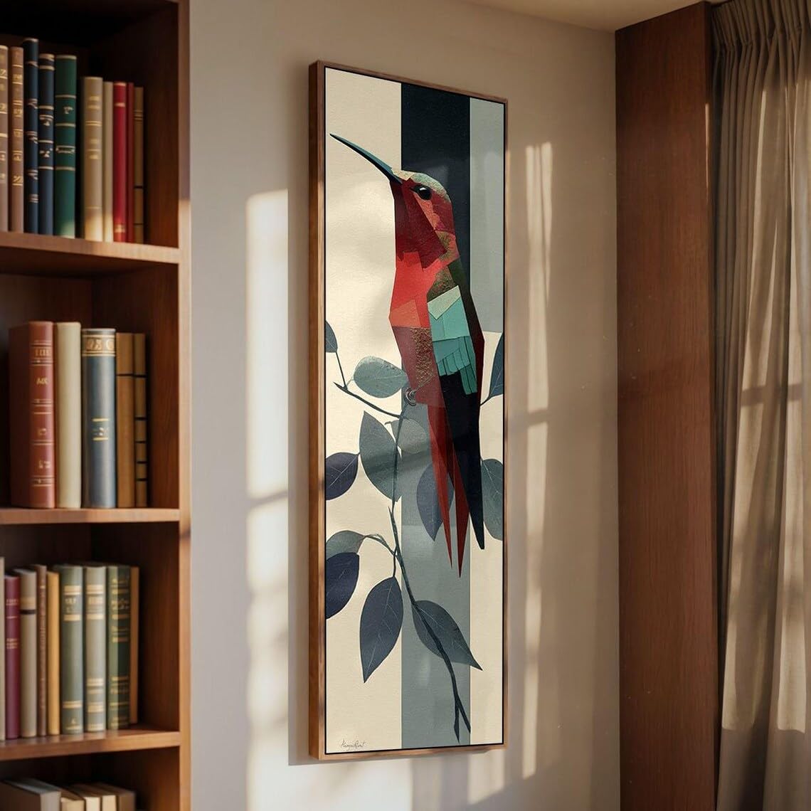 XINBAO Oprawiony duży obraz na płótnie - Ptak pionowy - Obraz zwierzęcy na cienkiej gałęzi - Ptak - Wysoki cienki obraz do salonu (60 x 180 cm/bez ramki)