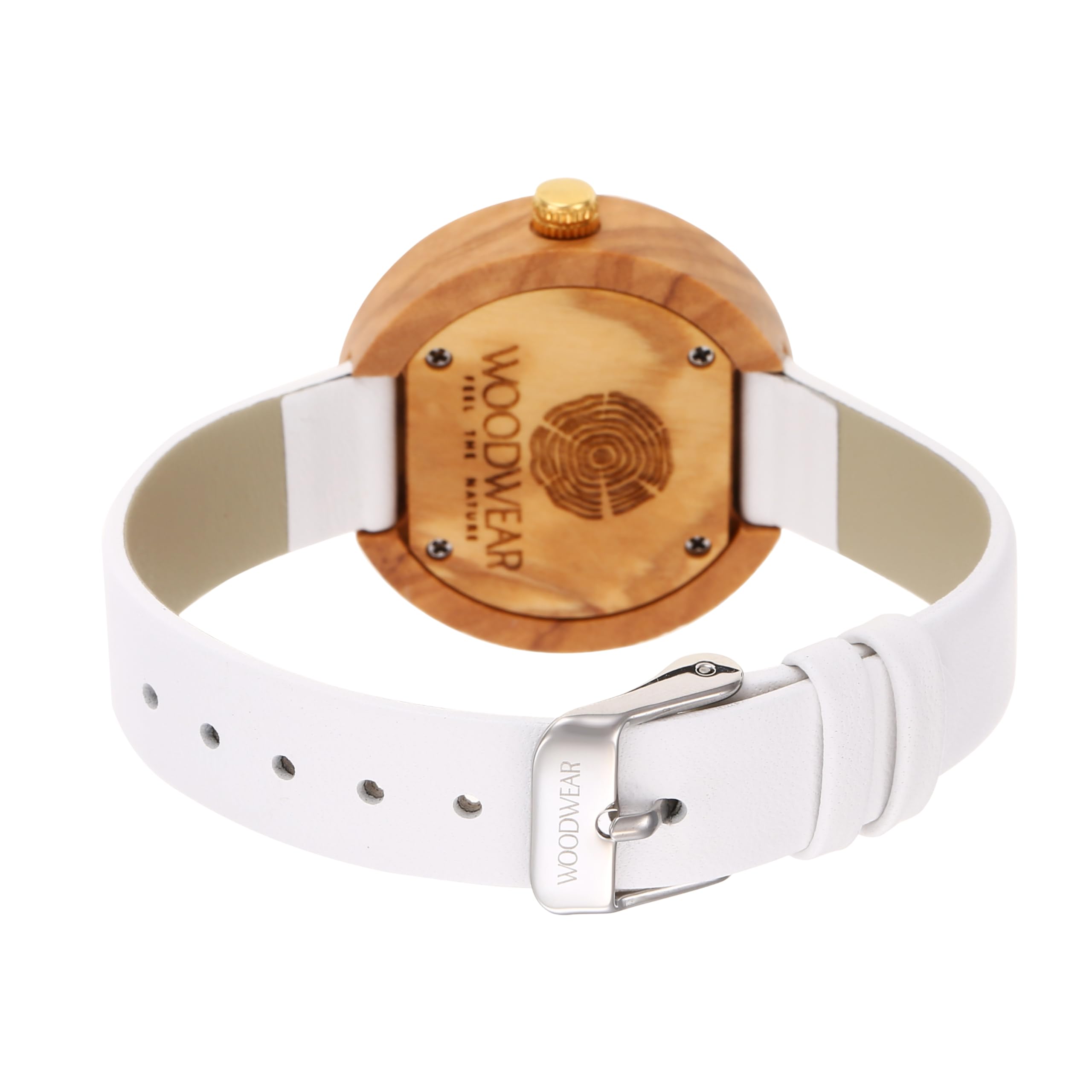 woodwear Orologio da donna in legno, ultraleggero ed elegante, cassa in legno sostenibile con cinturino in vera pelle, modello White Dawn, Blue Haze, Desert Bloom (beige, bianco)