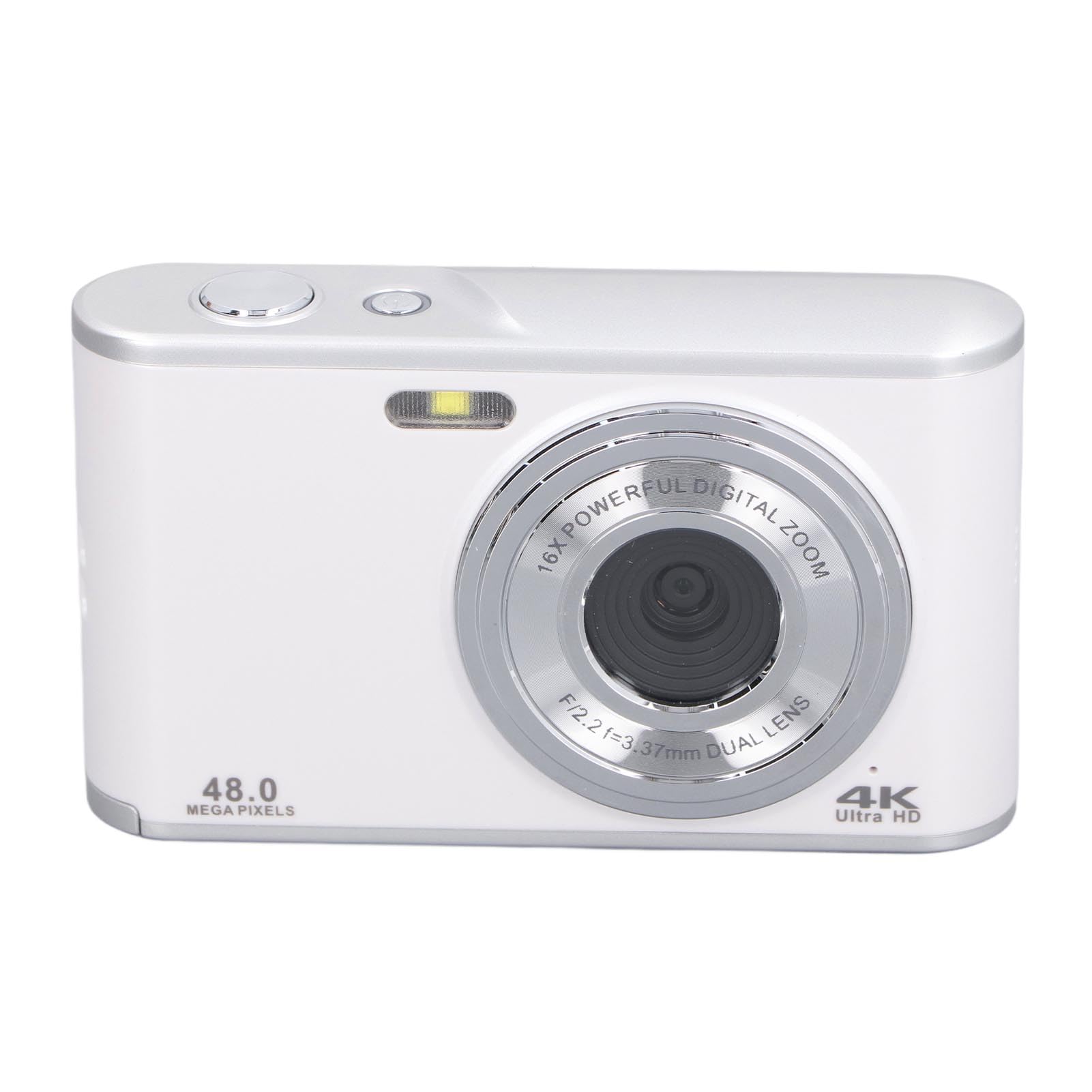 Cámara de Bolsillo 48MP 4K Ultra HD Lente Dual Zoom 16x Enfoque Automático Antivibración Pantalla IPS de 2,4 Pulgadas Cámara Digital Compacta para Viajes Graduación (White)