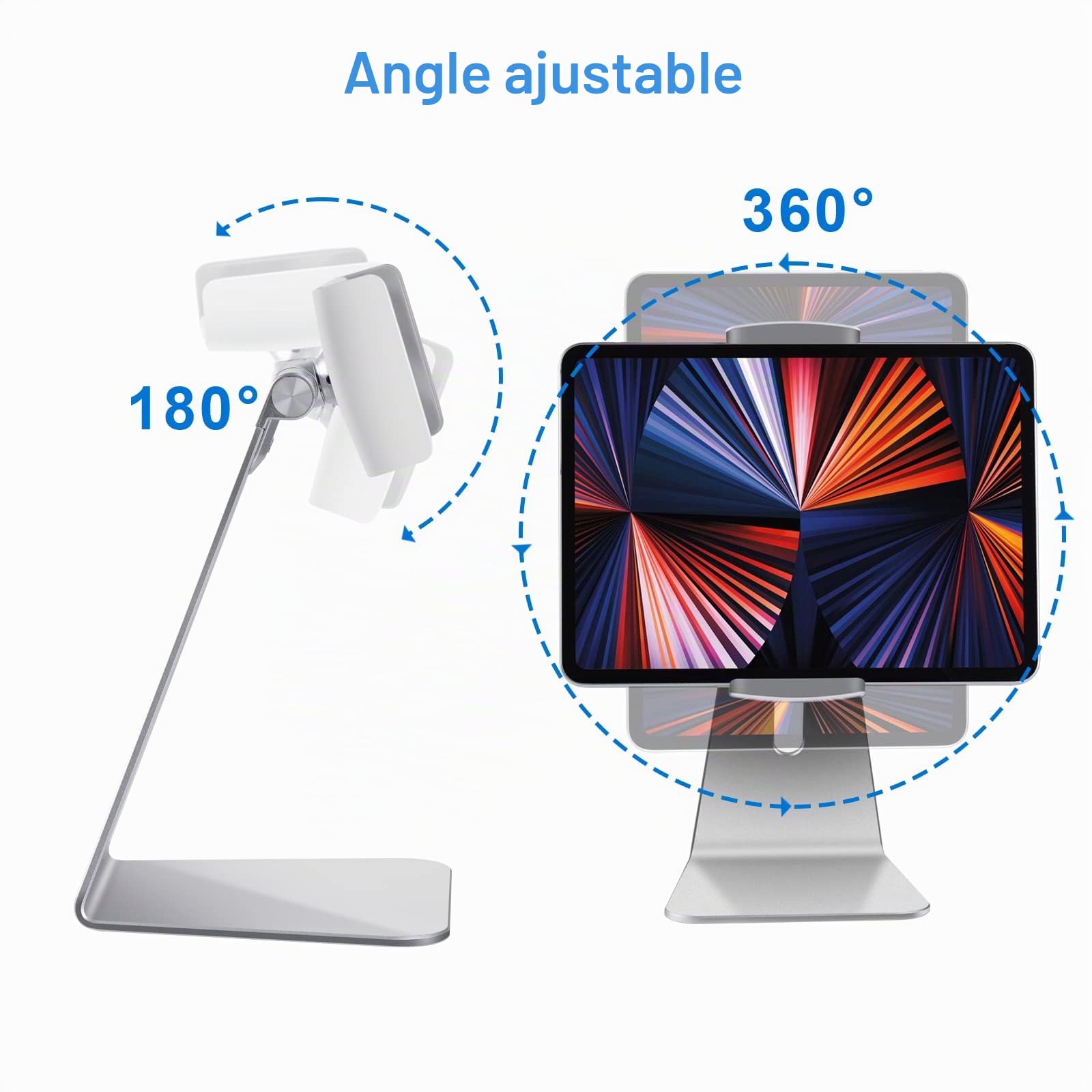 Support Tablette Réglable, Porte Tablette Bureau en Aluminium Lourd, Compatible avec iPad Pro/Air/Mini, Samsung Tab, Surface Pro, Kindle Fire (7-13") (Argenté)