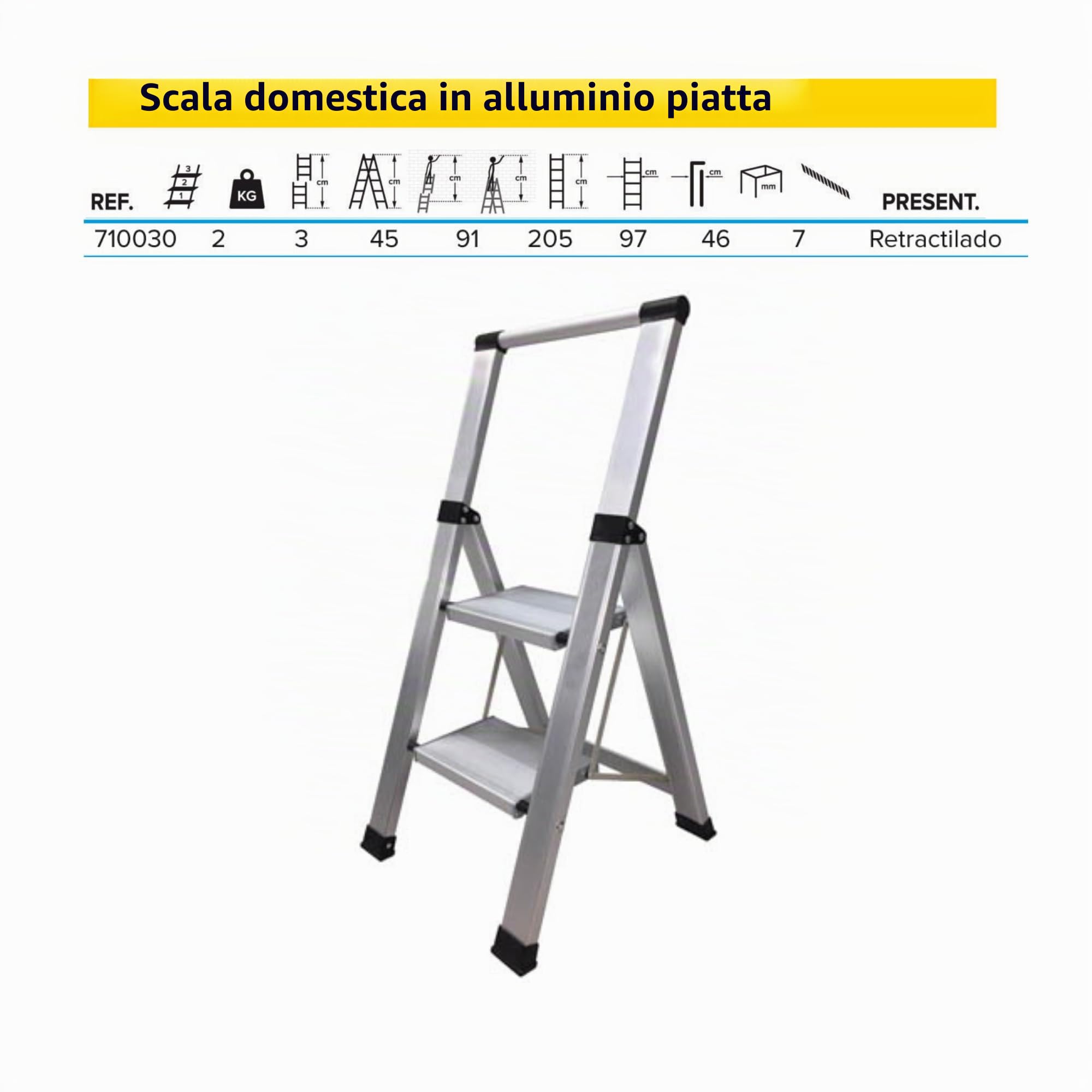 Homelux 710030 Scala piatta per uso domestico, in alluminio, 2 gradini