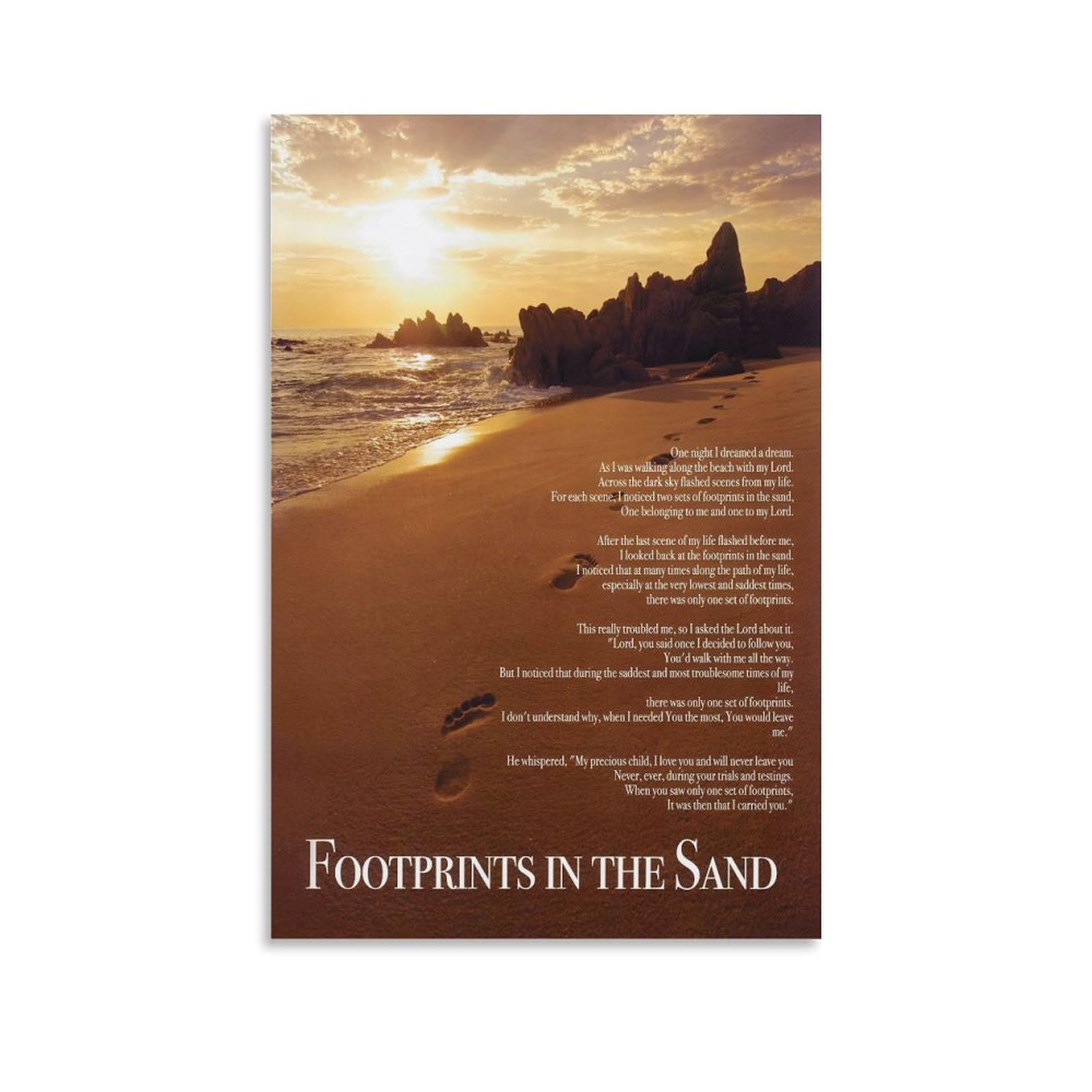 Footprints in The Sand Poem Beach Scene Posters Art Print Wall Photo Paint Poster Hanging Picture Family Bedroom Decor UnFramed-2,24x36inch(60x90cm)