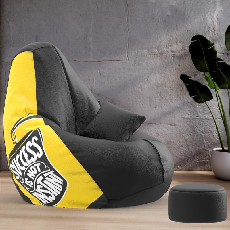 Biggie Bean Bag Cover XXXXXL Bean Bag with Free Cushion Footrest - Official : PrintZen Combo (Matching Color : Printed, Success is Not Instant-Black)-image-25