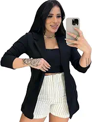 Blazer Feminino Crepe de Malha Social Elegante