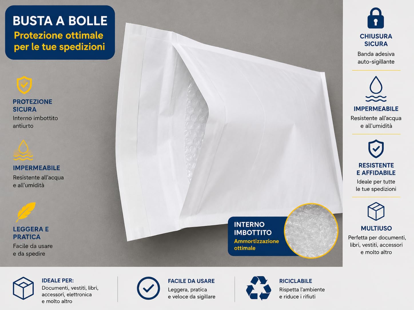 600 Buste Postali Imbottite Bianche con Bolle d’Aria 20 x 27,5 cm D4 (4/D) – Sacchetti da Spedizione Protettivi Antishock – Imballaggio Professionale per Vendite Online, Logistica ed E-commerce