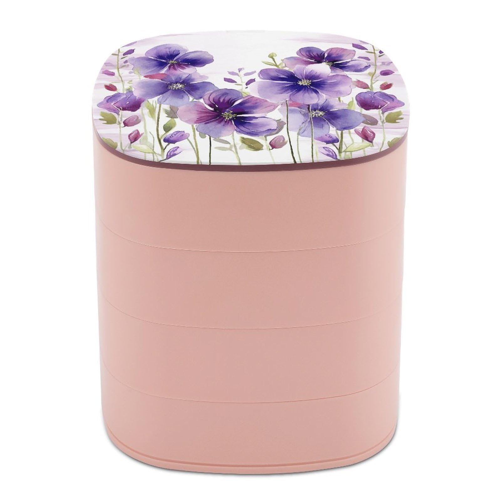 VstaDank Watercolor Purple Flowers Jewelry Box with Mirror Travel Small Jewelry Case for Women 4-Layer Rotatable Jewelry Organizer Storage Box Portable Jewelry Storage Case for Rings Earrings