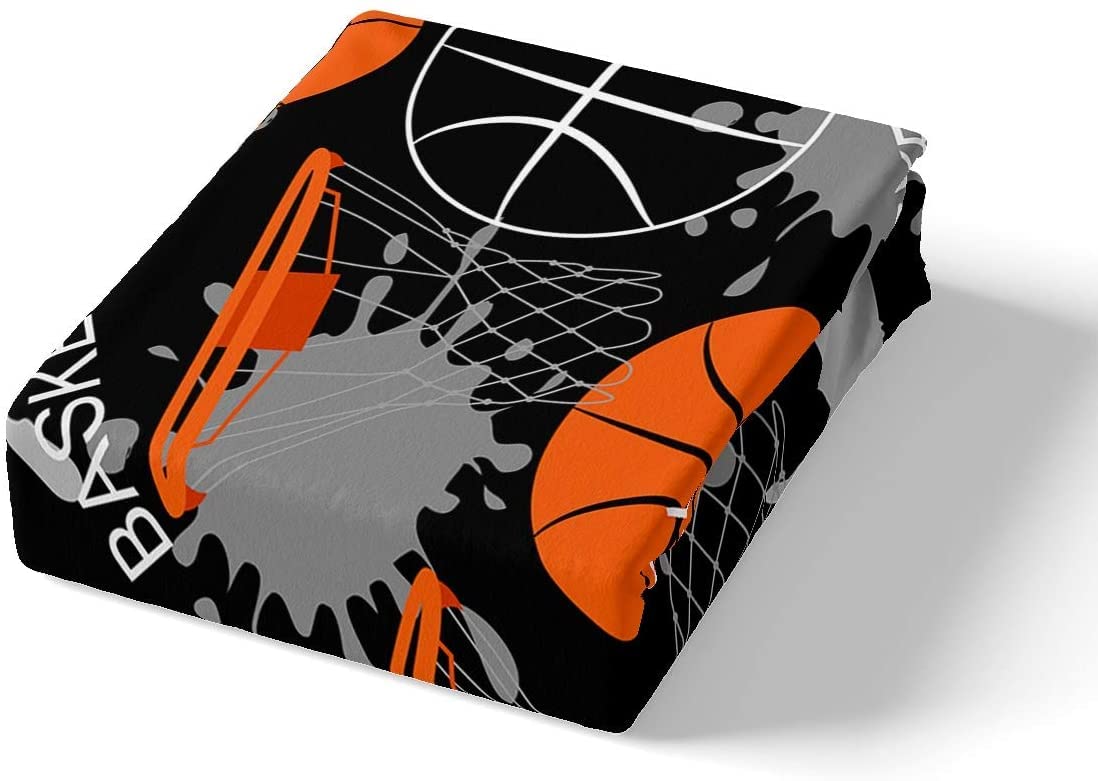 Loussiesd Juego de ropa de cama de baloncesto para niños, funda de edredón deportiva para niños, adolescentes, 1 funda de edredón con 1 funda de almohada, color negro y naranja, tamaño individual