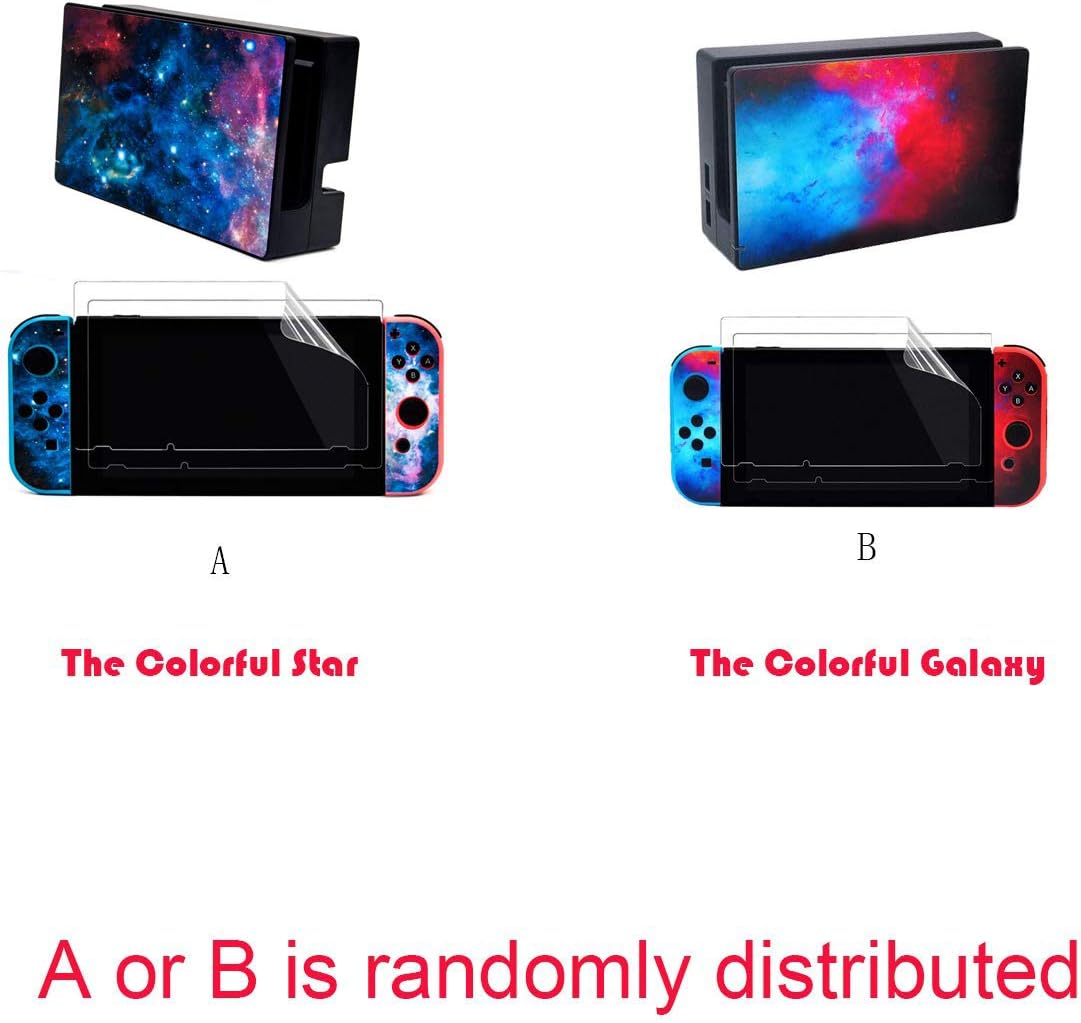 Taifond The Colorful Galaxy Decals Stickers Set Faceplate Skin +2Pcs Screen Protector for Nintendo Switch Console & Joy-Con Controller & Dock Protection Kit
