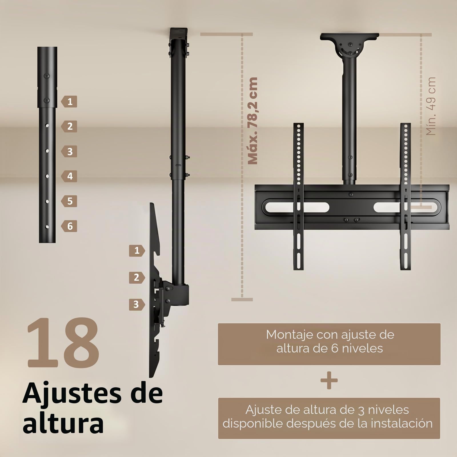 AX WABER Soporte de techo ajustable para TV que se adapta a la mayoría de pantallas planas LED, LCD, OLED y plasma de 26 a 65 pulgadas, hasta 110 libras, agujeros de montaje de 400 x 400 mm