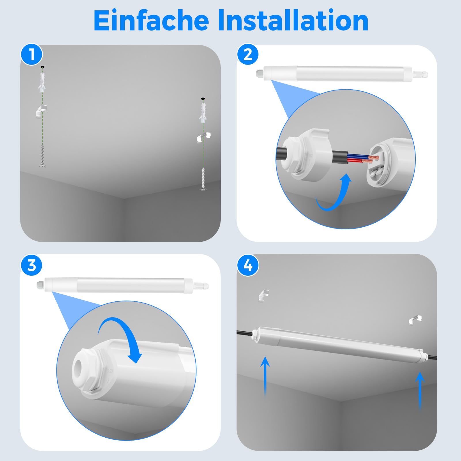 Peasur Feuchtraumleuchte LED 60CM, 3000K/4000K/6500K LED Deckenleuchte Röhre 18W 1980LM Leiste Flach, IP65 Wasserfest Lampe Lichtleiste für Werkstattlampe Kellerlampe Leuchtstoffröhre