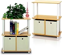 Vista 72 de Furinno Turn-N-Tube - Estantería de exhibición multiuso, de 4 niveles, con tubos redondos, color rosa y blanco