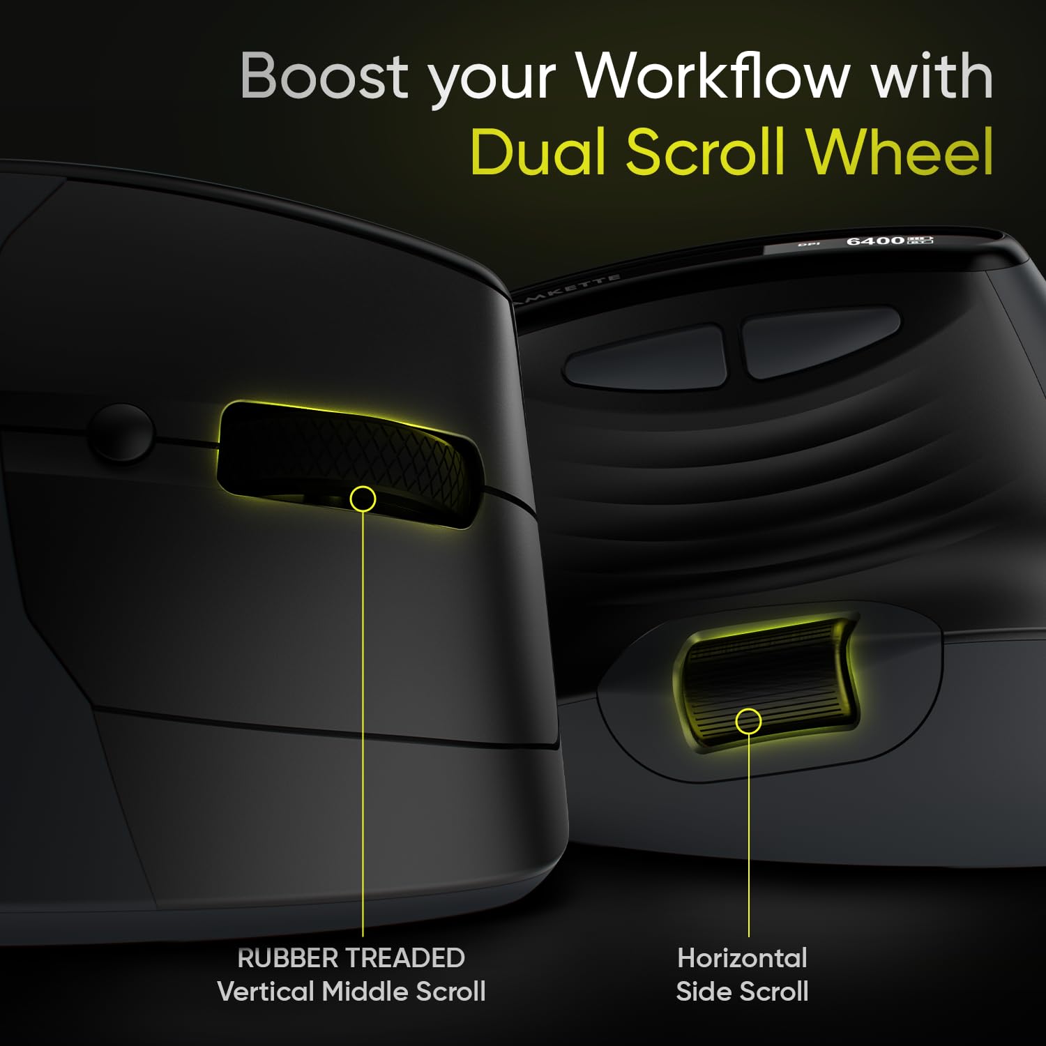 Amkette XS Natural Plus Programmable Vertical Wireless Mouse/Bluetooth Mouse, OLED Display Side Scroll, 6400DPI, 2.4G+3×BT+Wired, 7 Button, Rechargeable, Supports Web Software, 1000Hz, Black — Amazon image 5