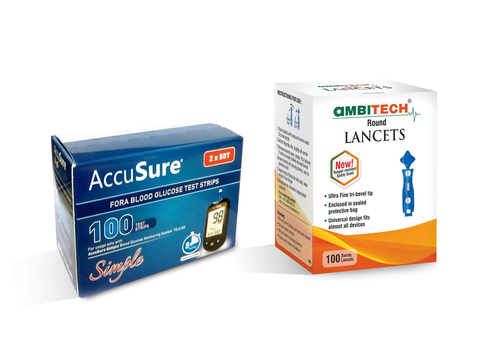 AccuSure Simple Blood Monitoring System , 100 Test Strips with Ambi Tech 100 Round Lancets (B084P2FD4C) Amazon Price History, Amazon Price Tracker