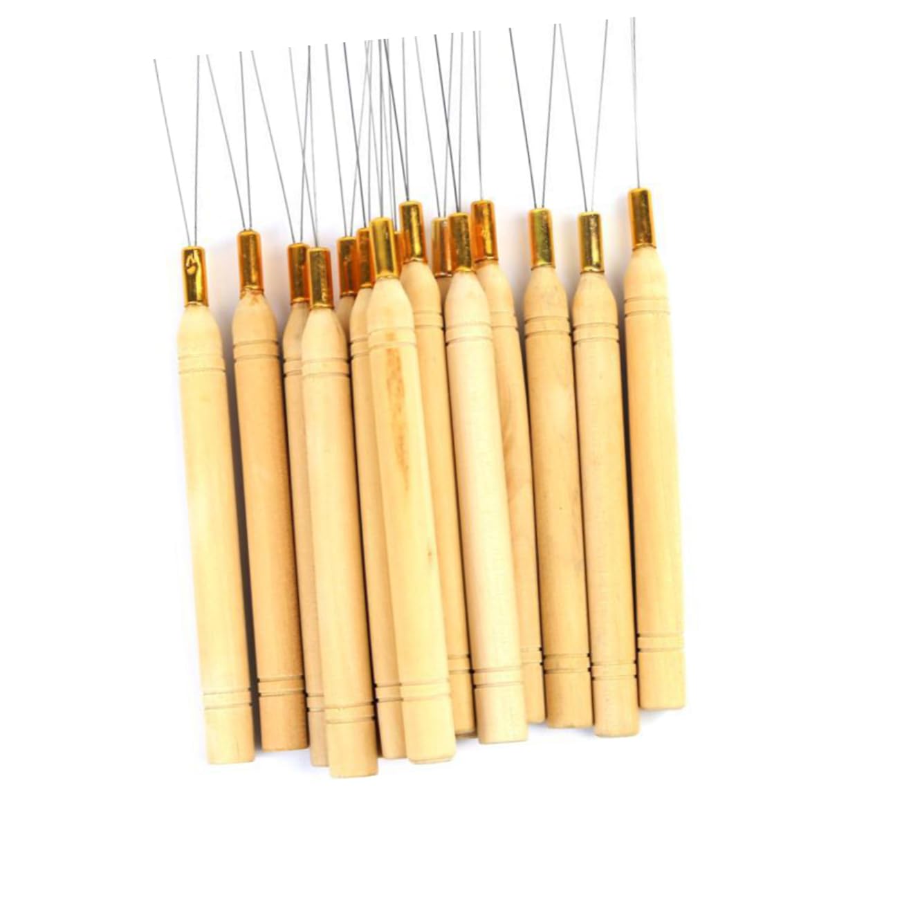 FRCOLOR 5pcs Hair Extension Loop Needle Threader Ergonomic Wooden Handle for Comfortable Use DIY Tool for Barbershop and Home Hair Extensions