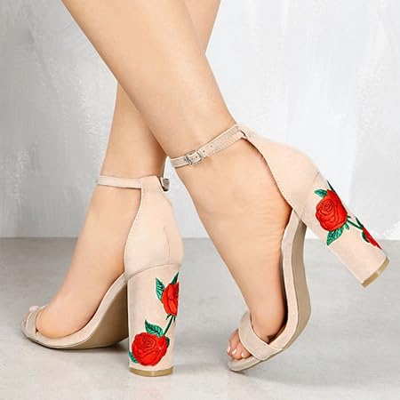 Sandalias de tacón alto bordadas para mujer y zapatos de tacón alto con  diseño de chica