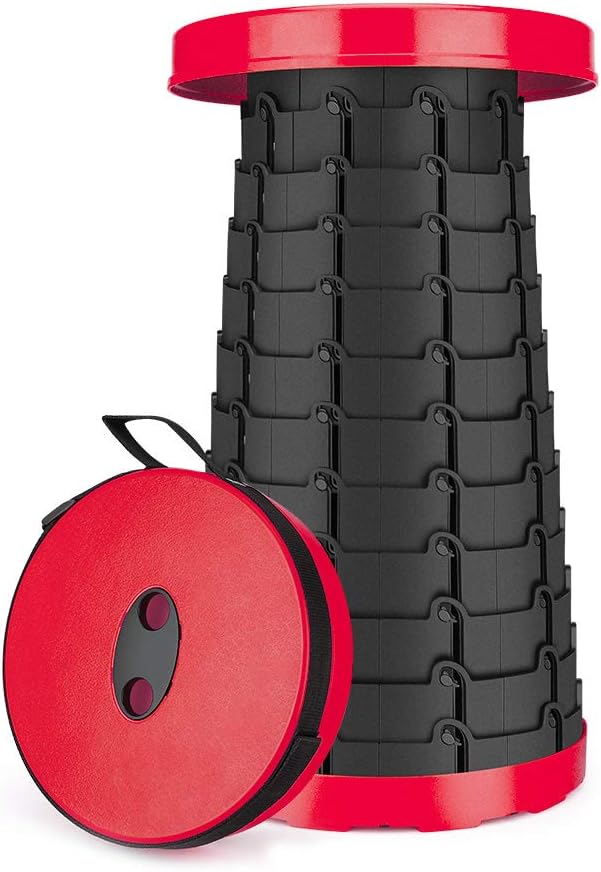 Coquimbo Folding Stool, Portable Telescopic Stool Retractable Camping Stool for Kids Adults Travel Camping Hiking Fishing BBQ Outdoor and Indoor Home Use (Red)