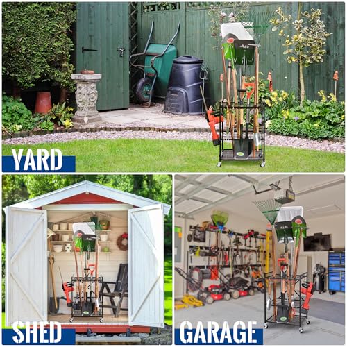 Image of Mythinglogic Rolling Garden Tool Organizer for Garage and Yard Tools