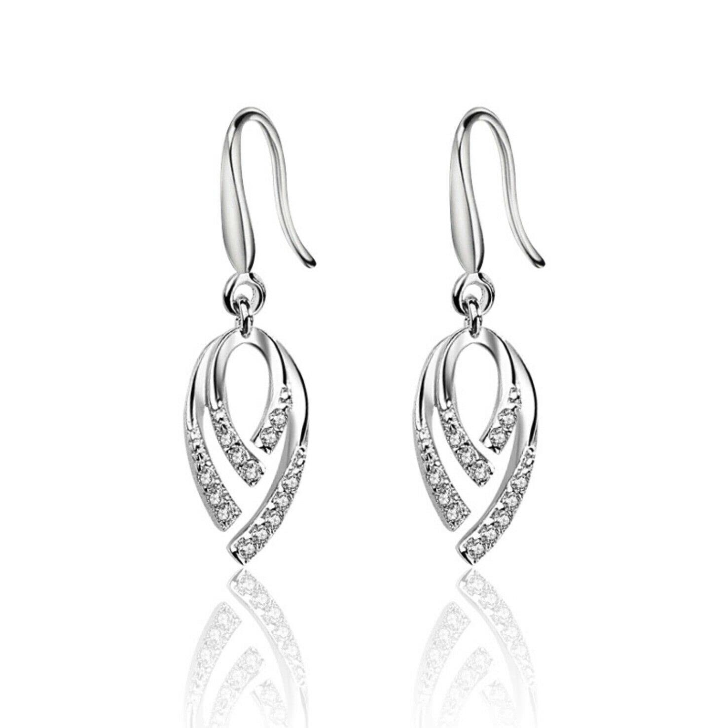 Bling Queen Womens Silver Plated Leaf Motif Dangled Zirconia Hook Earrings, Earring Fashion Jewelry, Leaf Drop Earrings For Women, Hook Dangle Earrings For Women,Pave Cubic Zirconia Earrings(Silver) (B09LSF2X6N) Amazon Price History, Amazon Price Tracker