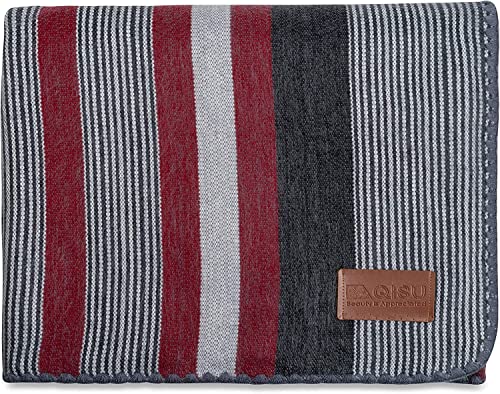 Qisu Alpaca Wool Blanket Throw | Queen, Beautiful, Warm, Stripes | 85 x 65 inches | Ultra-Soft, Hypoallergenic and Breathable | Non-Itchy or Scratchy Fabric (Red Grey Stripe)