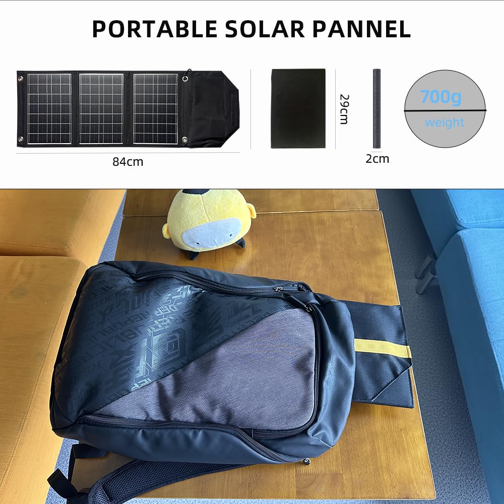 Cargador de Paneles solares Plegable de 45W con USB-C y USB-A Teléfono, Fuente de alimentación, Salida QC3.0 de la Tableta - Acampar, Caminar, Viajar con Mochila a Prueba de Agua