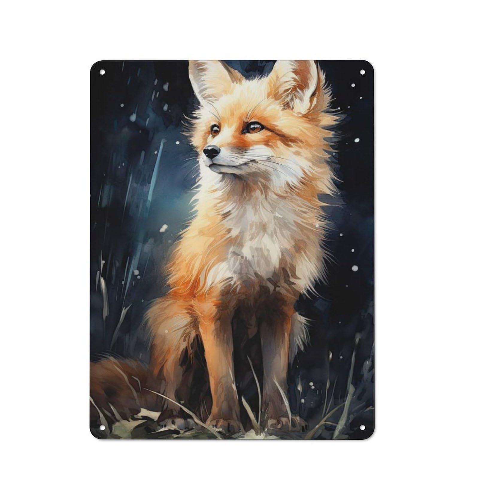 Junmoney Red Fox Watercolor Tin Wall Plaque 40X30cm With For Workshop Wall, Suited To Makers And Diy Enthusiasts