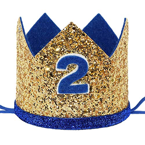 Maticr Shiny 2nd Birthday Crown Baby Boy Prince Headband Party Supplies (Large Gold Royal 2)