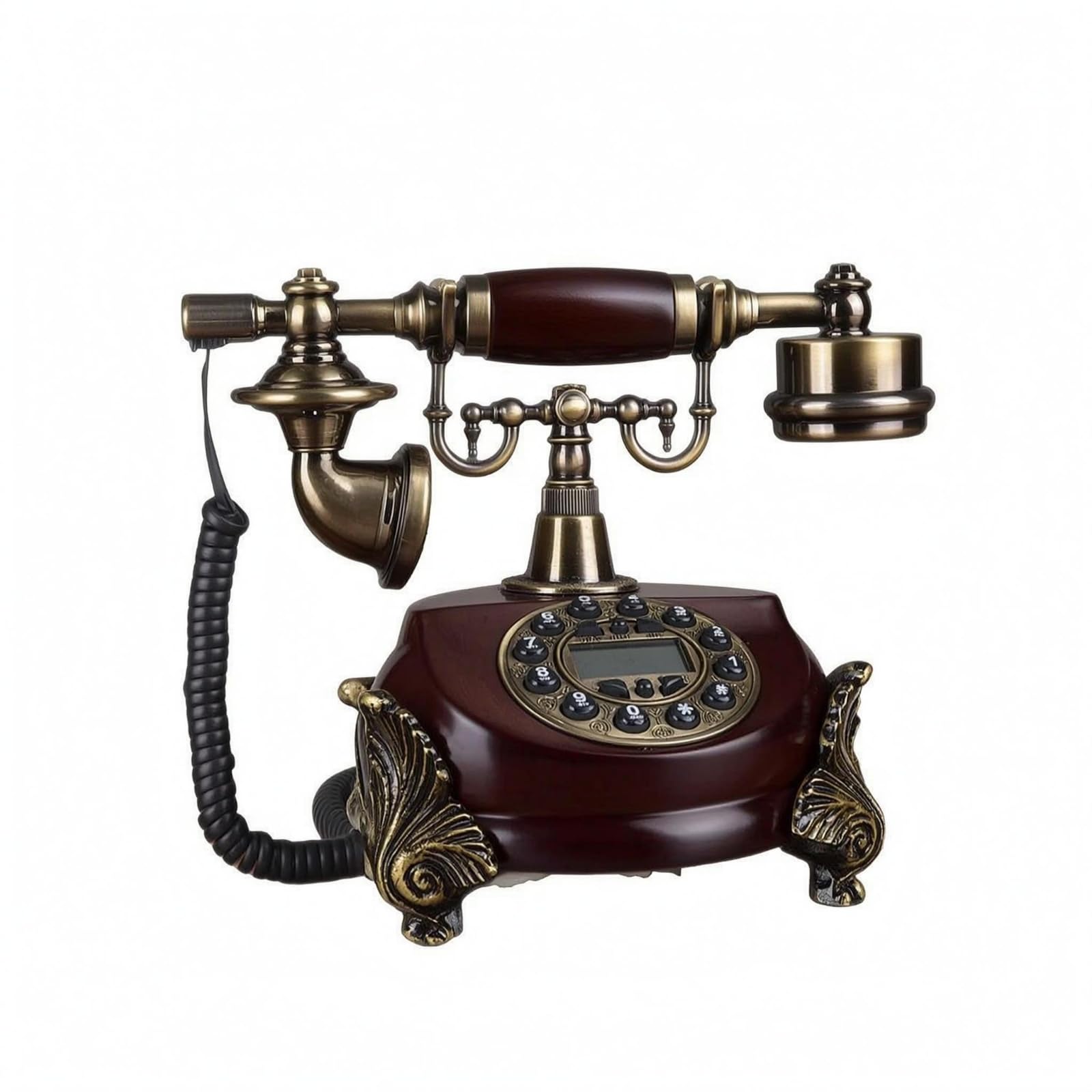 harayaa Telefono Fisso Retrò Telefono Vintage Telefono con Cavo Telefono a Tastiera con Display Centrale E Cornice in Ottone con Ricevitore a Spirale Adatto per Hotel Reception