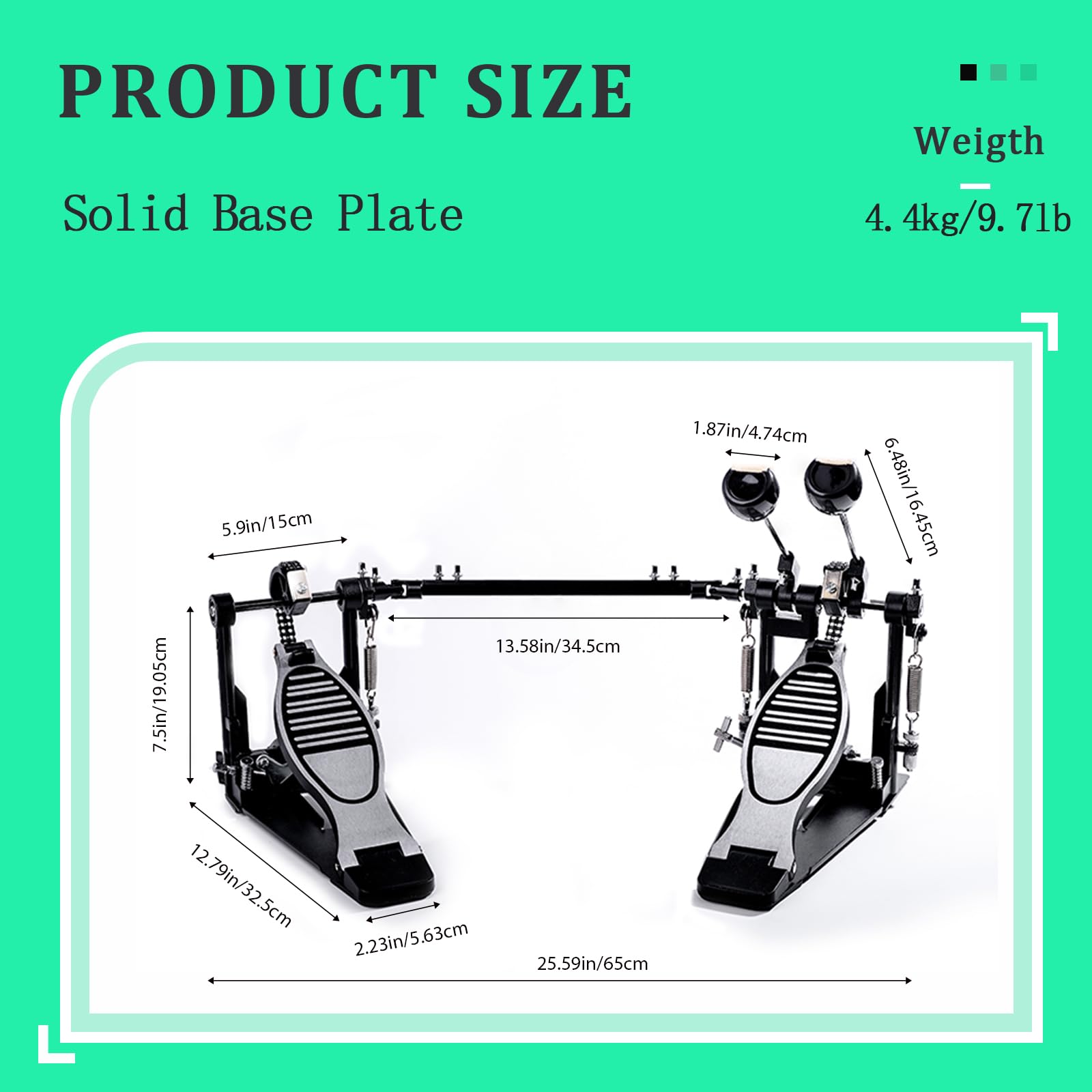 Double Pédale De Grosse Caisse Vaisoeny - Double Chaîne - Réglable (angle, Tension) - Pour Batterie Acoustique Ou électronique