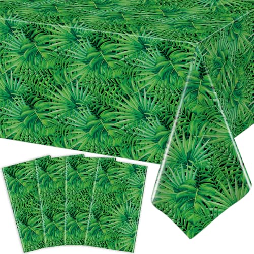 HCJDI 4 Pack Jungle Tablecloths Hawaiian Luau Tropical Palm Leaves Table Cloth Safari Theme Tablecloth Aloha Table Covers Safari Jungle Party Decorations Party Supplies 86 x 51 Inch (4)
